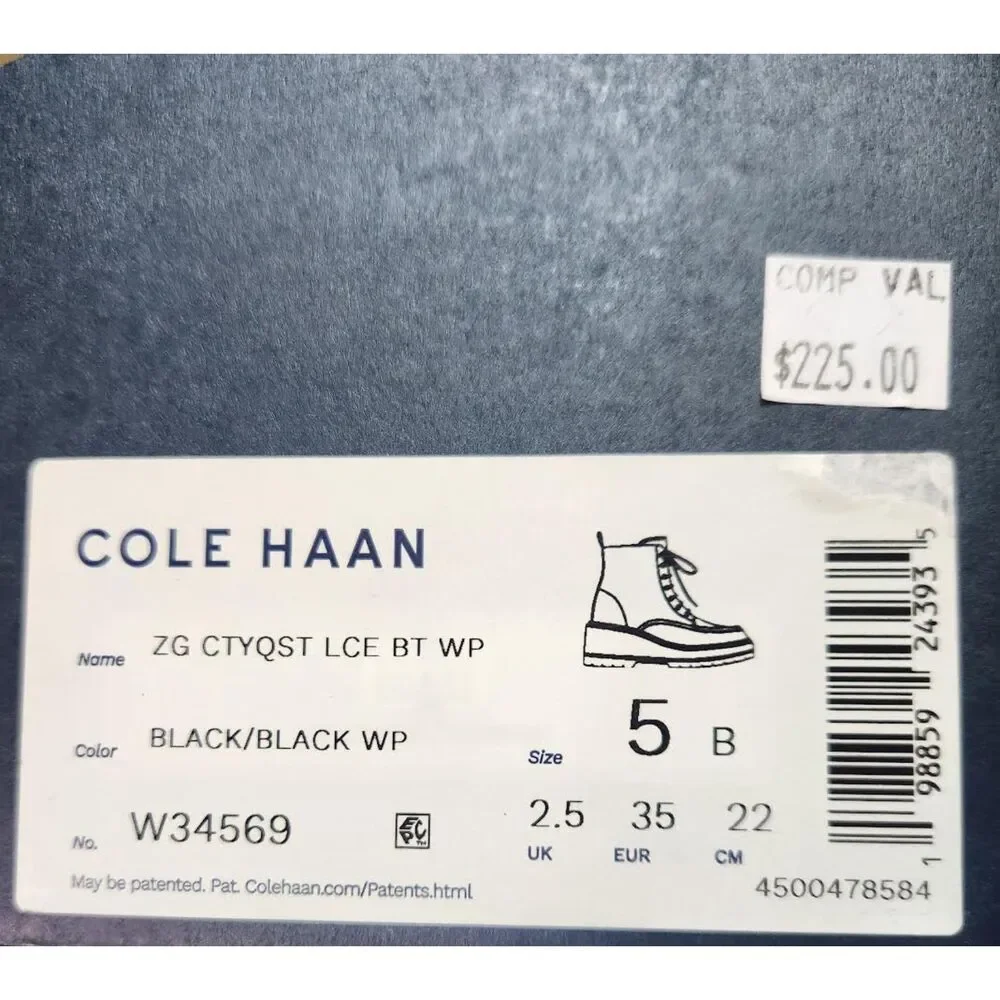 Cole Haan Size 5 Women's ZG City Quest Waterproof Boot Black
